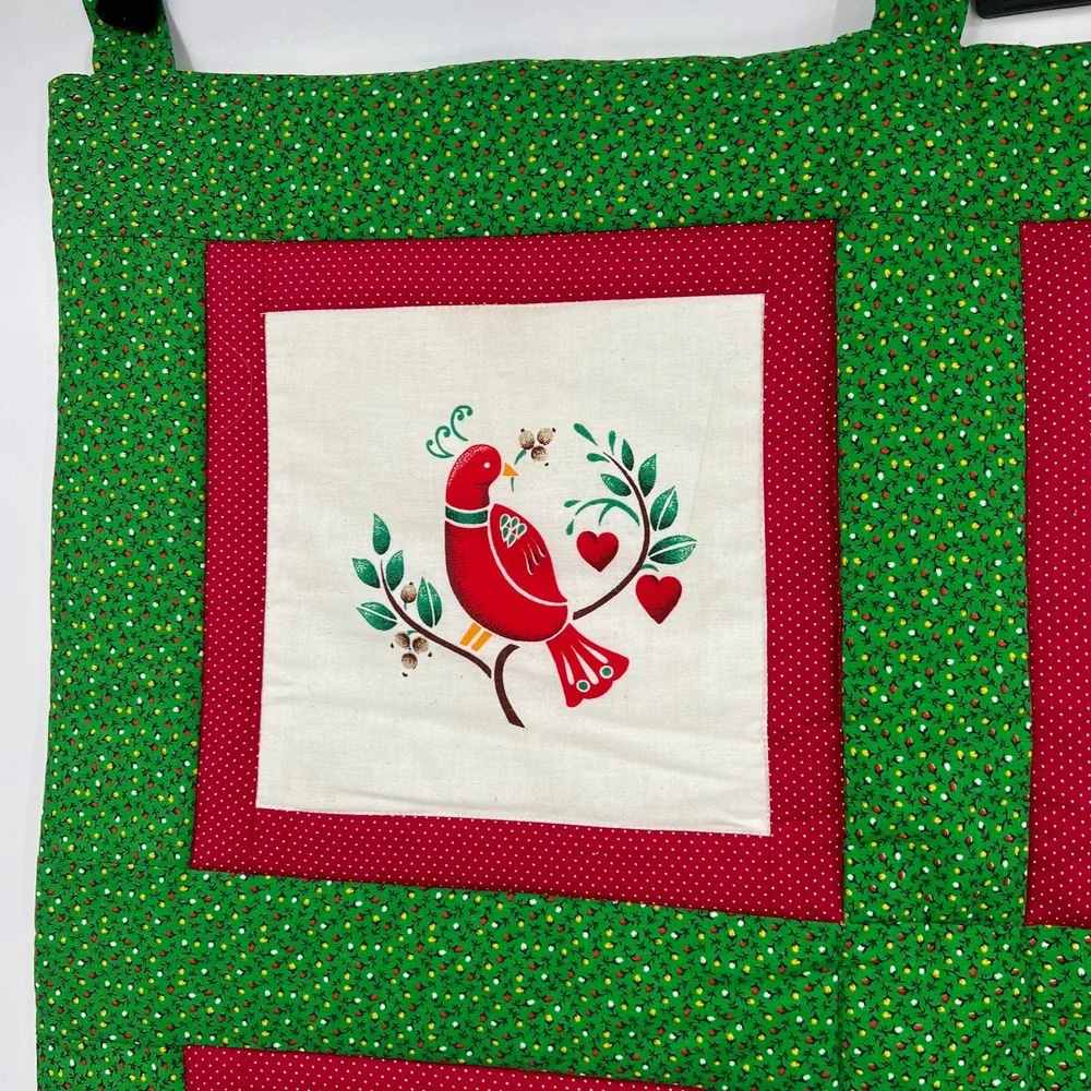 Vintage Handmade Square Quilt Christmas Sleigh Santa Reindeer‎ Poinsettia